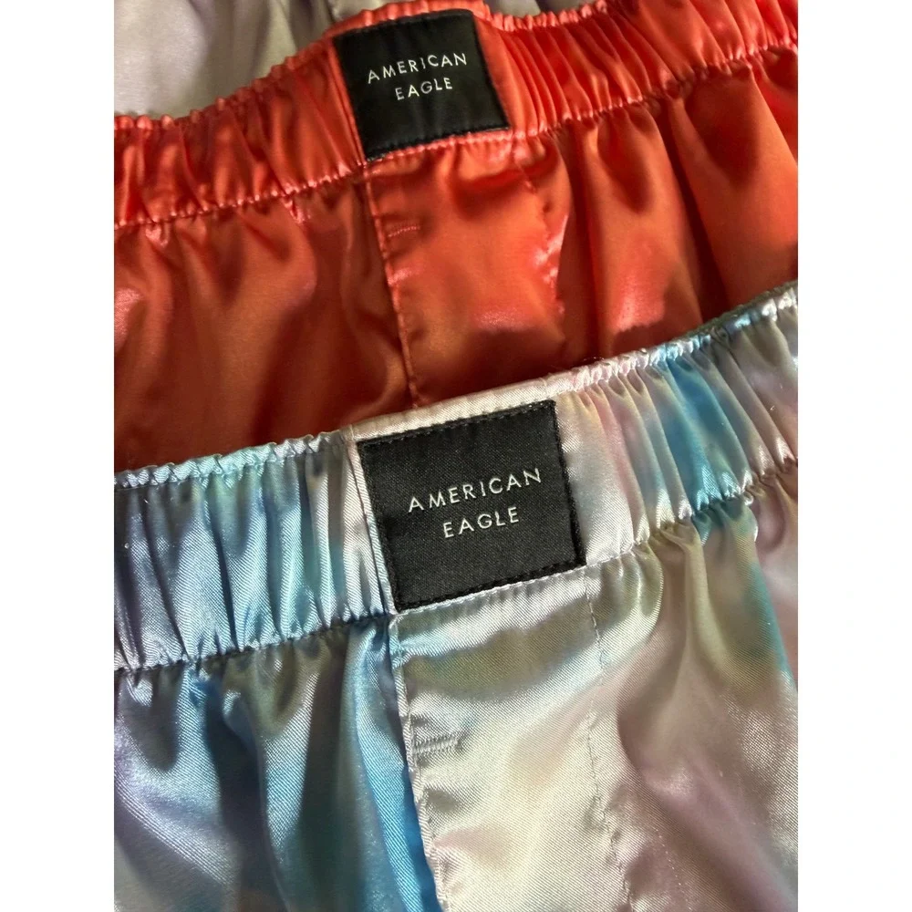 4 Pack American Eagle Satin Boxer Shorts Large Yellow Lavender Coral Tie Dye